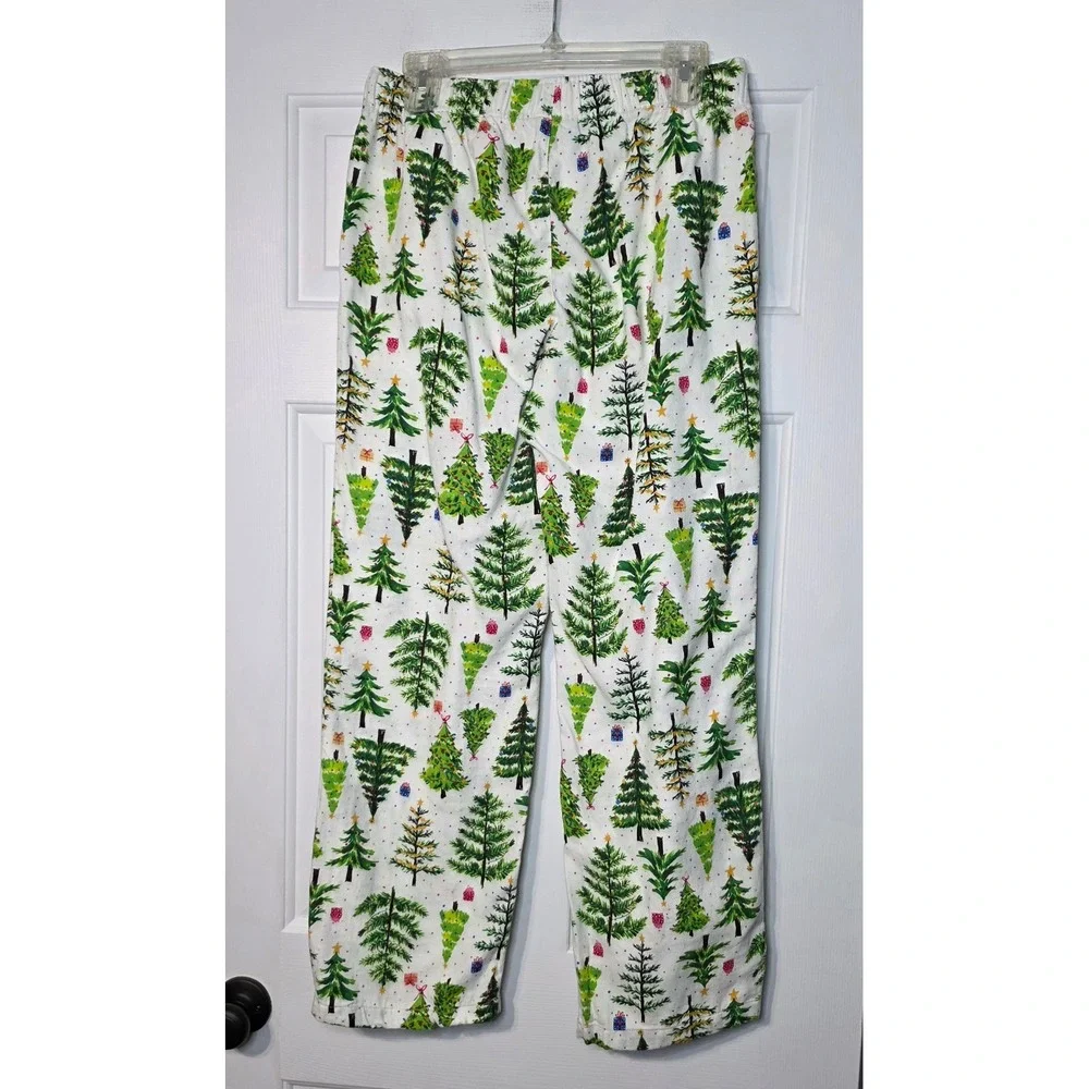 Old‎ Navy Christmas Tree Pajama Pants Small White Cotton Holiday Lounge Bottoms